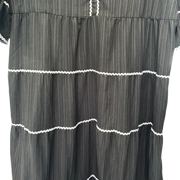 Dress Midi Maxi Black Tiered Boho Peasant Ric-Rac Trim 4XL Bell Sleeves SHEIN - Picture 3 of 8